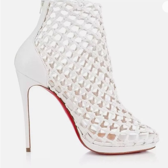 Christian Louboutin Shoes - Christian Louboutin White Porligat Woven Leather Ankle Boots ( Size 35 1/2)